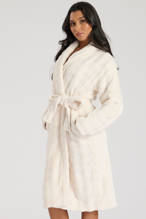 Cream Bubble Shawl Collar Fleece Robe